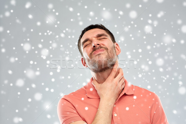 Mann anfassen Hals Leiden Rachen Schmerzen Stock foto © dolgachov