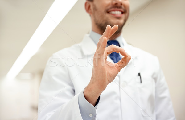 Stock photo: close up of doctor at hospital showing ok sign