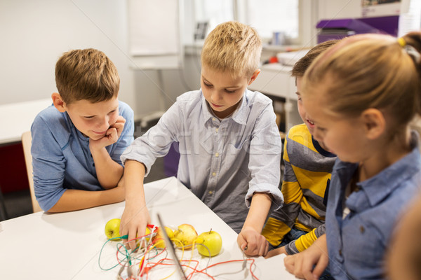 children with invention kit at robotics school Stock photo © dolgachov