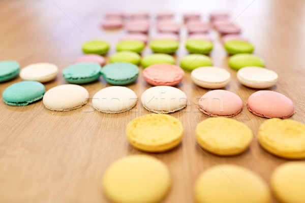 Macarons Tabelle Süßwaren Bäckerei Kochen Stock foto © dolgachov