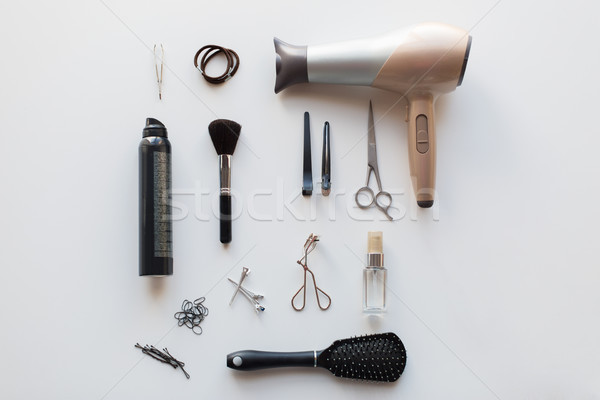 hairdryer, scissors and other hair styling tools Stock photo © dolgachov