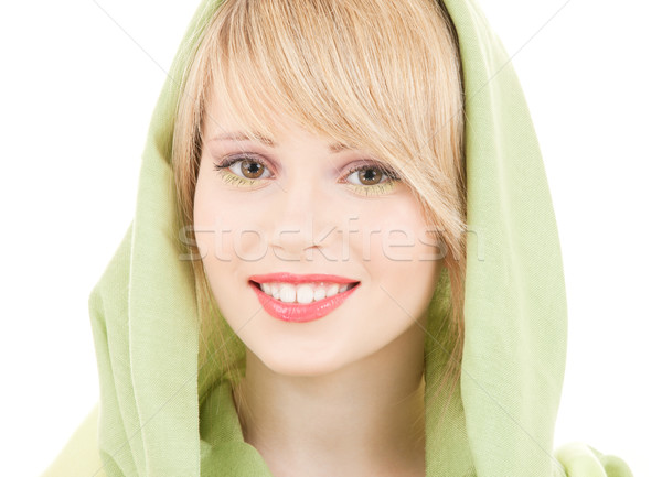 綠色 頭巾 圖片 十幾歲的女孩 女子 面對 商業照片 © dolgachov