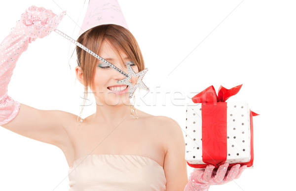 teenage party girl with magic wand and gift box Stock photo © dolgachov