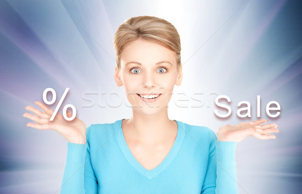 скидка фотография женщину процент продажи ладонями Сток-фото © dolgachov