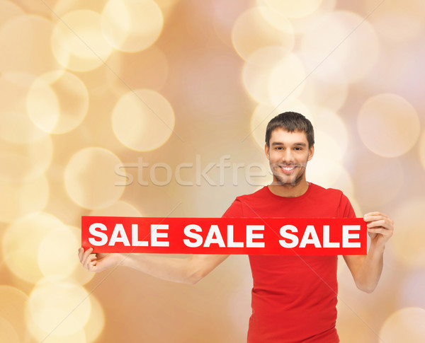 Foto stock: Hombre · rojo · camiseta · venta · signo · compras