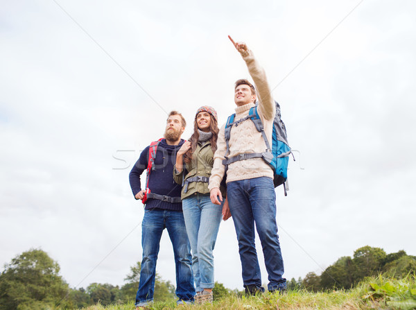 Groep glimlachend vrienden wandelen avontuur reizen Stockfoto © dolgachov