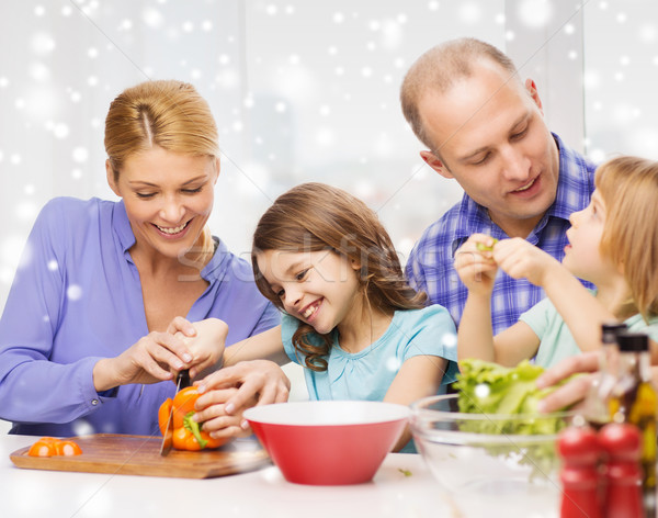 Foto stock: Familia · feliz · dos · ninos · cena · casa