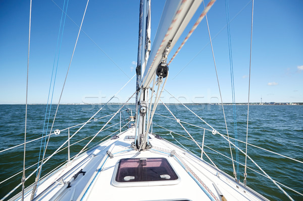 Stock photo: close up of sailboat or sailing yacht deck in sea