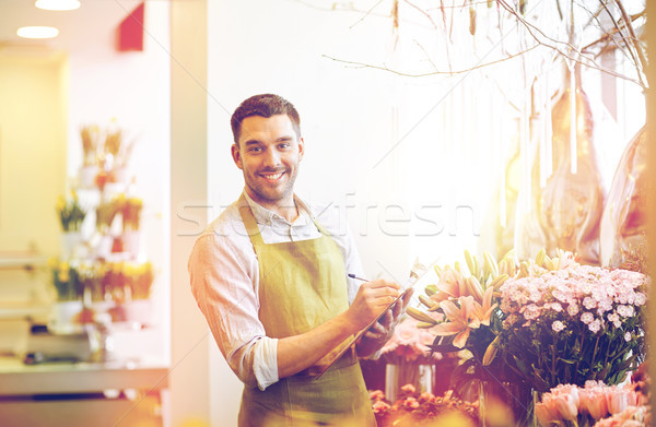 Foto stock: Florista · hombre · portapapeles · personas · venta