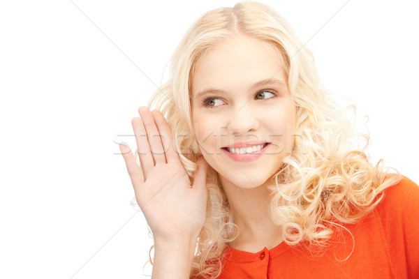 Femme écouter potins lumineuses photos jeune femme Photo stock © dolgachov