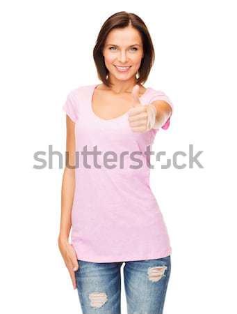 Femme rose réservoir haut design femme souriante Photo stock © dolgachov