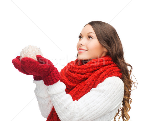 Nő sál ujjatlan kesztyűk karácsony labda tél Stock fotó © dolgachov