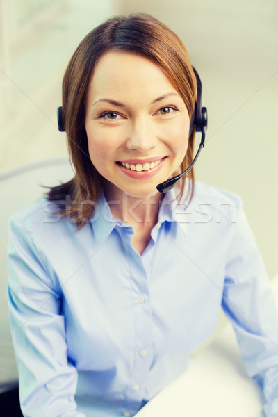 Femeie helpline operator Căşti afaceri comunicare Imagine de stoc © dolgachov