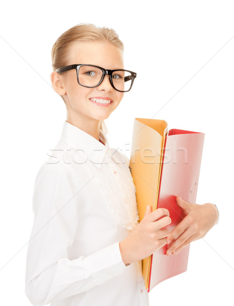 elementary school student with folders Stock photo © dolgachov