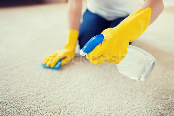 Vrouw doek schoonmaken tapijt mensen Stockfoto © dolgachov
