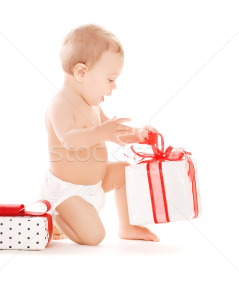 Stock foto: Baby · Junge · Geschenke · Bild · weiß · Kind