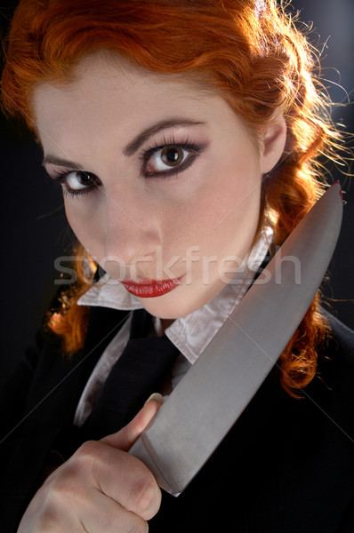 Loco colegiala cuchillo retrato grande mujer Foto stock © dolgachov