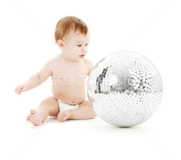 Stockfoto: Aanbiddelijk · baby · jongen · groot · disco · ball · witte