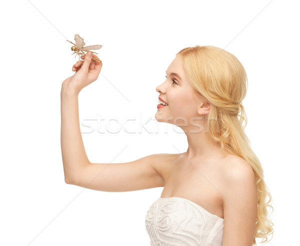 Kadın kelebek el resim güzel bir kadın kız Stok fotoğraf © dolgachov