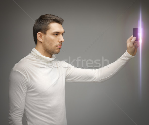Homem acessar cartão quadro futurista estudante Foto stock © dolgachov