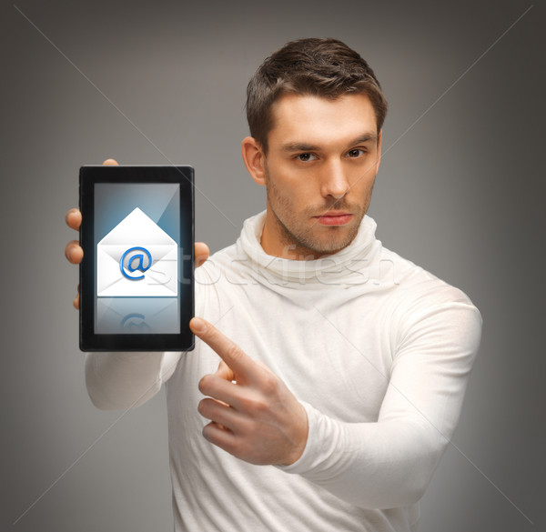 Férfi mutat táblagép email ikon futurisztikus Stock fotó © dolgachov