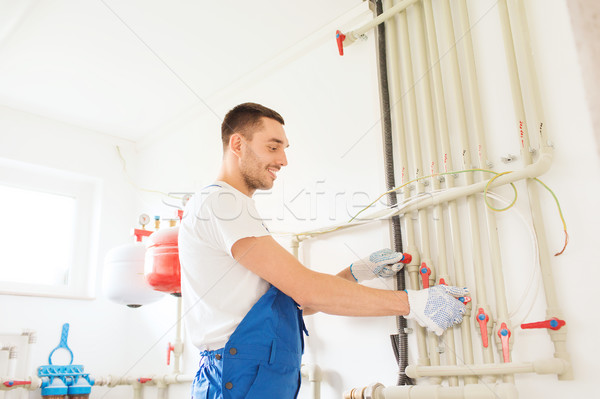 smiling builder or plumber working indoors Stock photo © dolgachov