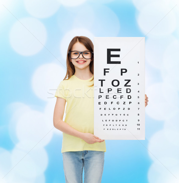 little girl in eyeglasses with eye checking chart Stock photo © dolgachov