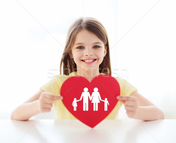 Foto stock: Sorridente · little · girl · vermelho · coração · família · amor