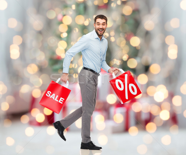 Stock fotó: Férfi · bevásárlótáskák · karácsony · fények · emberek · vásár