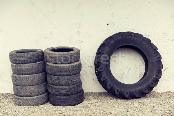 close up of wheel tires stored near wall Stock photo © dolgachov