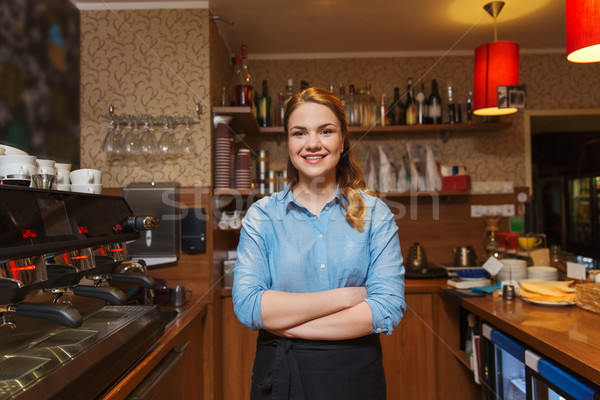 Szczęśliwy barista kobieta kawiarnia zawód zawód Zdjęcia stock © dolgachov