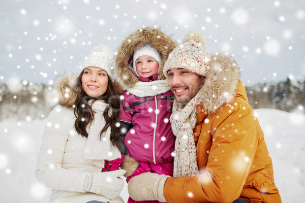 happy family with child in winter clothes outdoors Stock photo © dolgachov