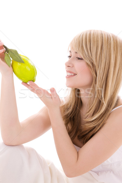 лимона ярко фотография блондинка женщину продовольствие Сток-фото © dolgachov