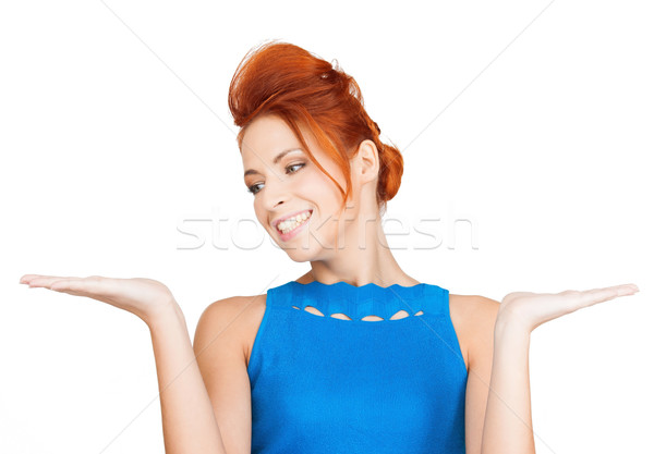 Foto stock: Algo · palms · sorrindo · mãos · mulher