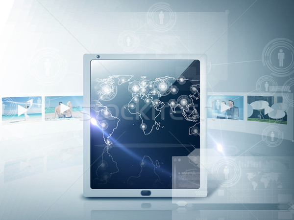 tablet pc with map and footage Stock photo © dolgachov