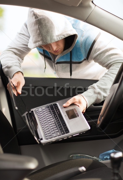 thief stealing laptop from the car Stock photo © dolgachov