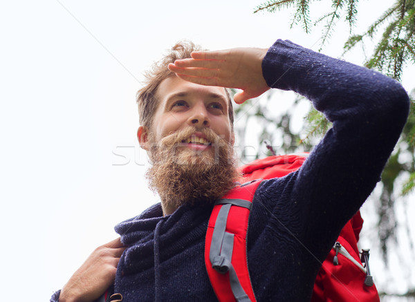 Сток-фото: улыбаясь · человека · борода · рюкзак · походов · Adventure