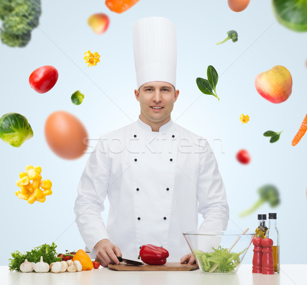 happy male chef cook cooking food Stock photo © dolgachov