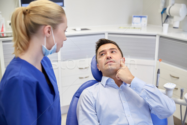 male dentist with woman patient at clinic Stock photo © dolgachov