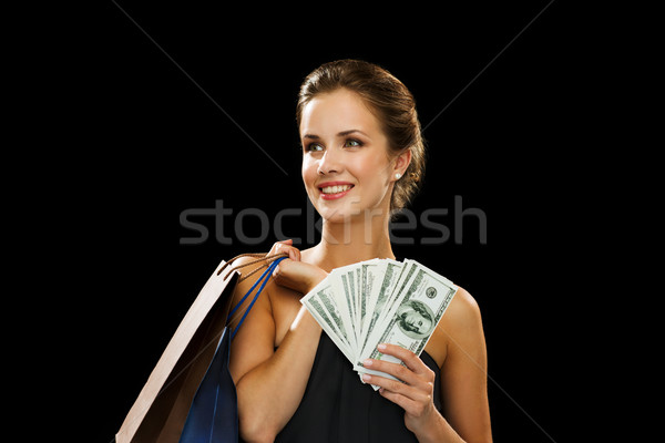 Stock fotó: Mosolygó · nő · ruha · bevásárlótáskák · vásárlás · vásár · ajándékok