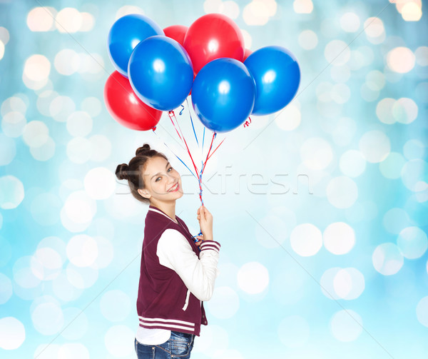 Foto stock: Feliz · hélio · balões · pessoas · adolescentes