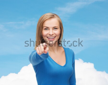 happy plus size woman in underwear with pill Stock photo © dolgachov