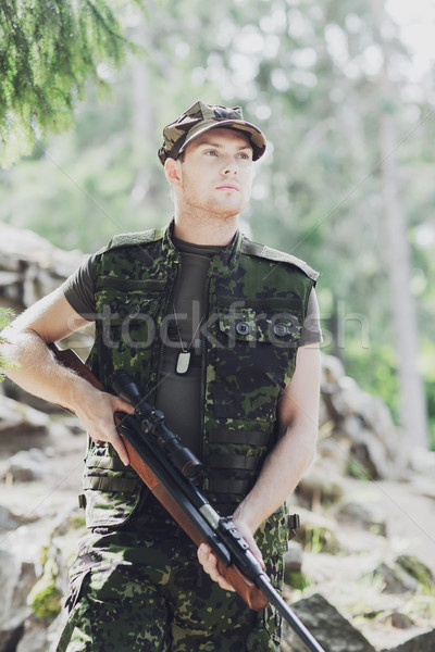 小さな 兵士 ハンター 郡 森林 狩猟 ストックフォト © dolgachov