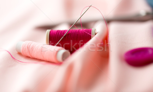 Foto stock: Coser · aguja · hilo · tela · costura