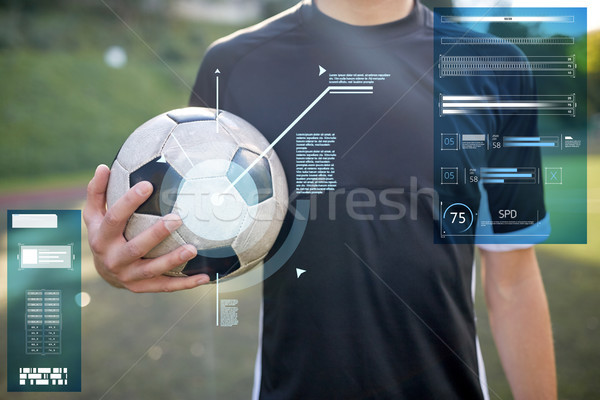 Close Up Of Soccer Player With Football On Field Stock Photo C Syda Productions Dolgachov Stockfresh