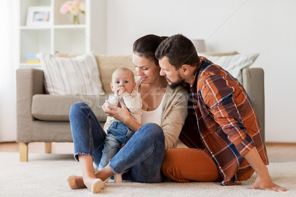 Stockfoto: Gelukkig · gezin · baby · home · familie