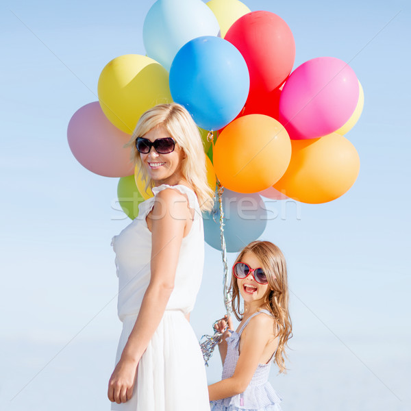 Foto stock: Madre · nino · colorido · globos · verano · vacaciones