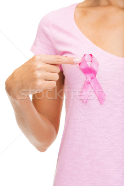 Stock photo: woman with pink cancer awareness ribbon