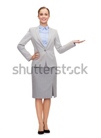 Foto stock: Mujer · de · negocios · algo · mano · negocios · anuncio