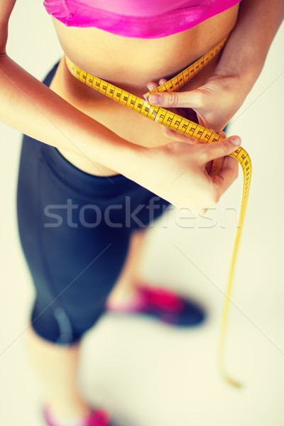 Stock foto: Geschult · Bauch · Maßband · Sport · Ernährung · Frau